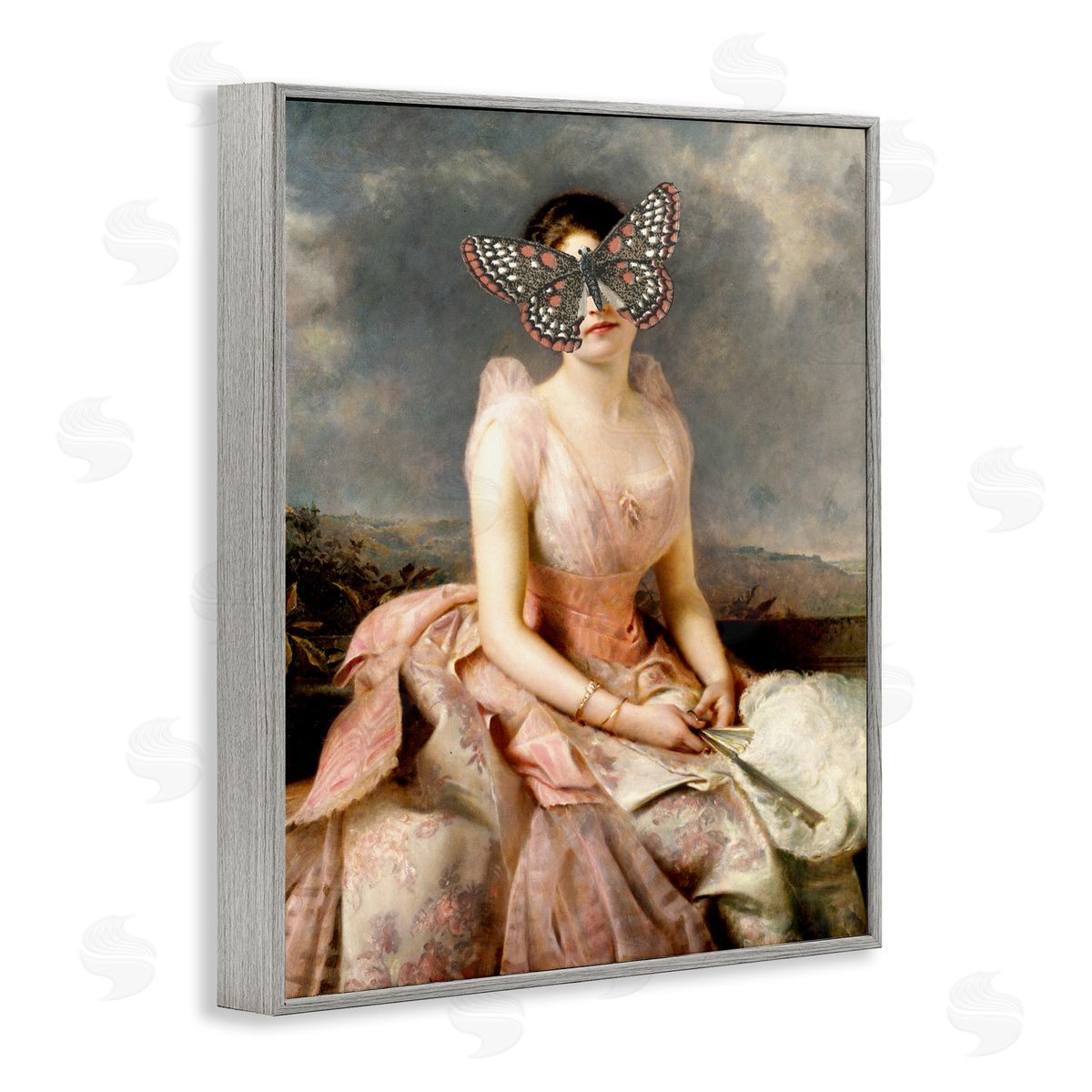 Piddix Vintage Butterfly View Gray Framed Giclee Wall Art Print