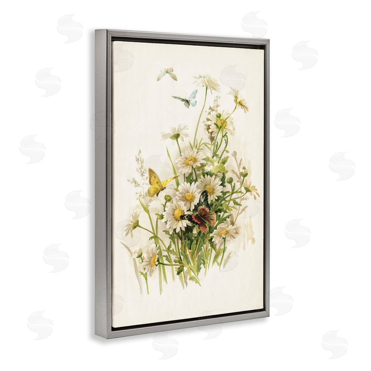 Piddix Spring Pickings Florals Gray Floating Frame Canvas Wall Art Print