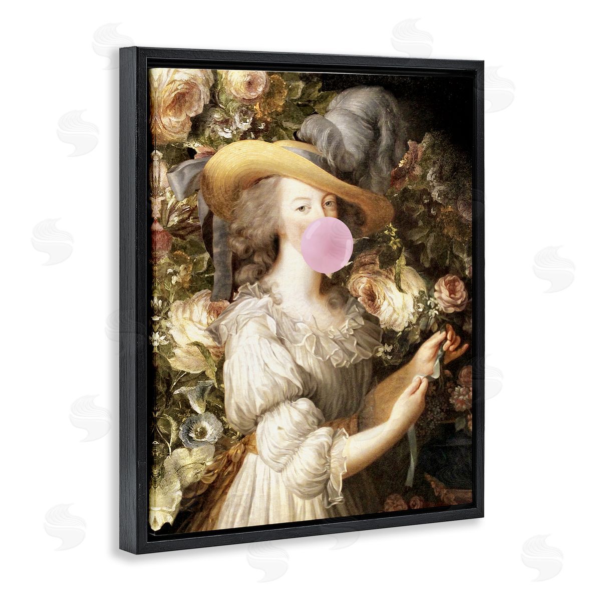 Piddix Renaissance Lady & Gum Black Floating Frame Canvas Wall Art Print