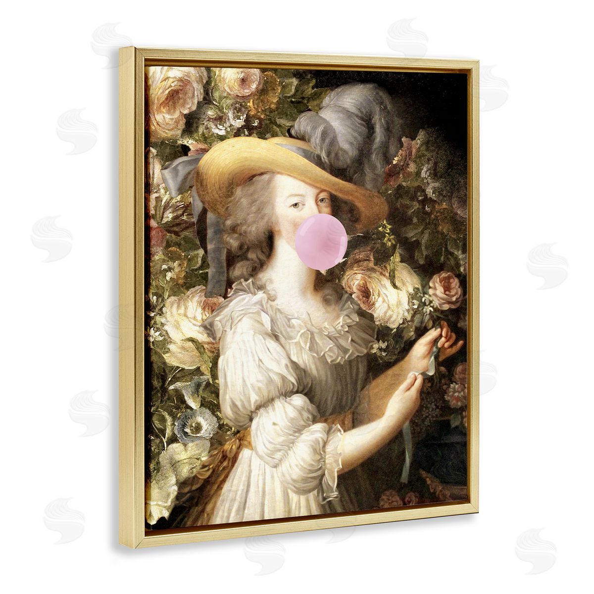 Piddix Renaissance Lady & Gum Gold Floating Frame Canvas Wall Art Print
