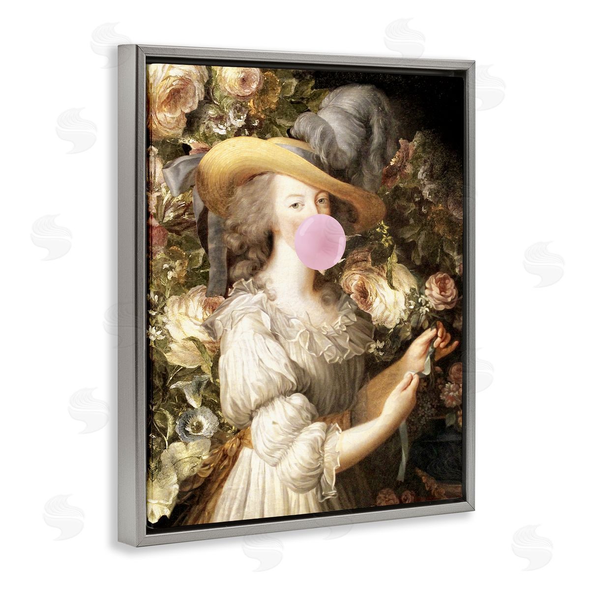 Piddix Renaissance Lady & Gum Gray Floating Frame Canvas Wall Art Print