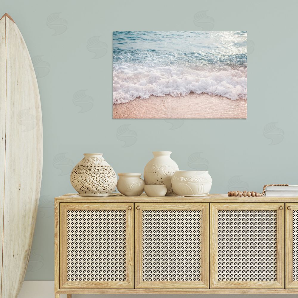 Nataly White Aerial Ocean Foam Canvas Wall Art Print in Room