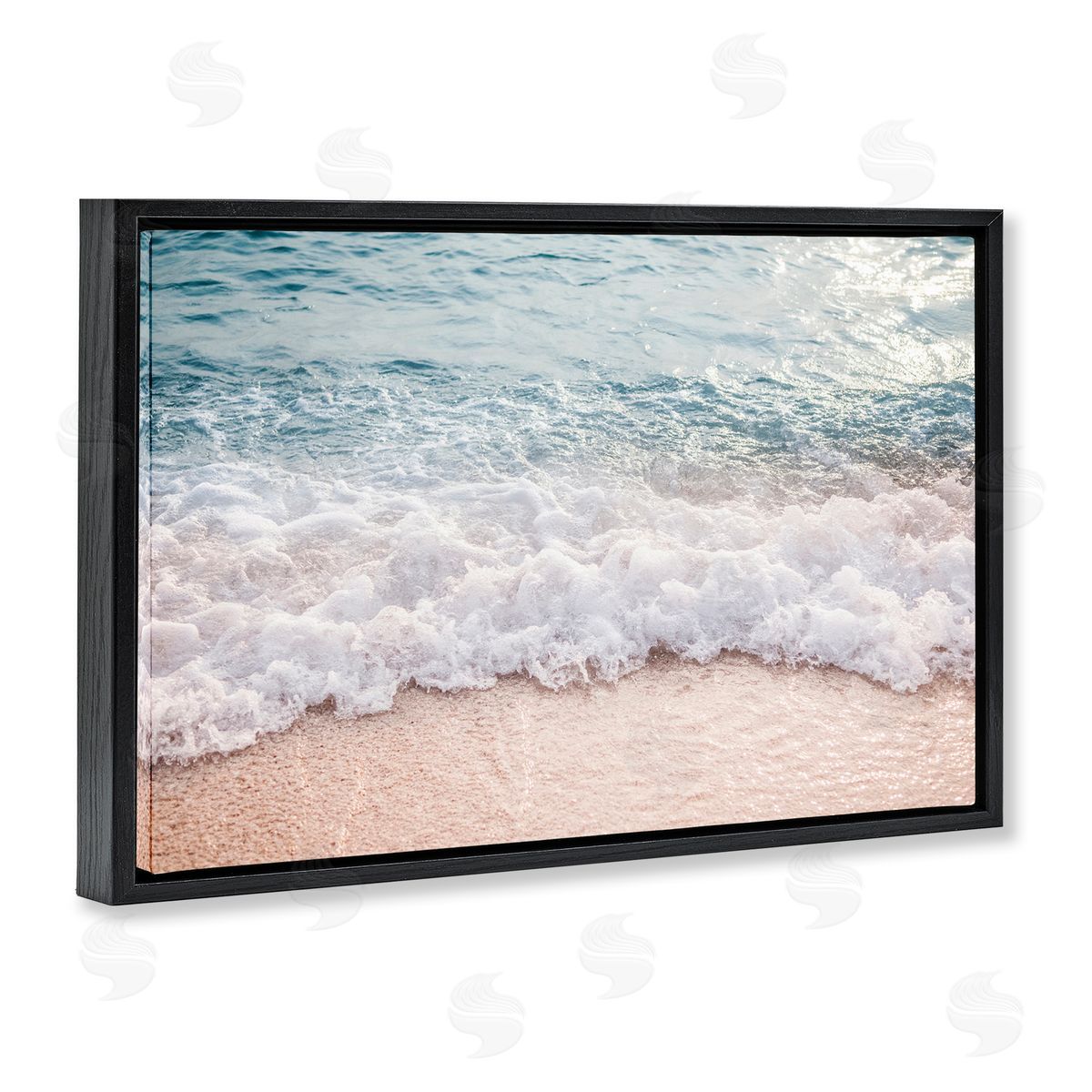 Nataly White Aerial Ocean Foam Black Floating Frame Canvas Wall Art Print