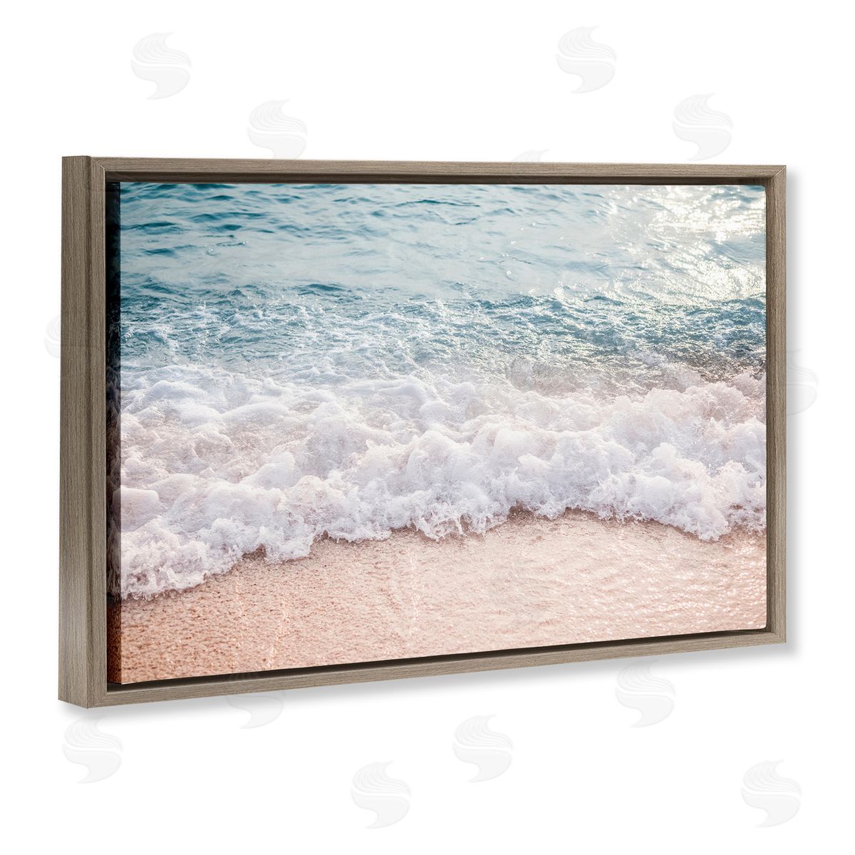Nataly White Aerial Ocean Foam Brown Floating Frame Canvas Wall Art Print