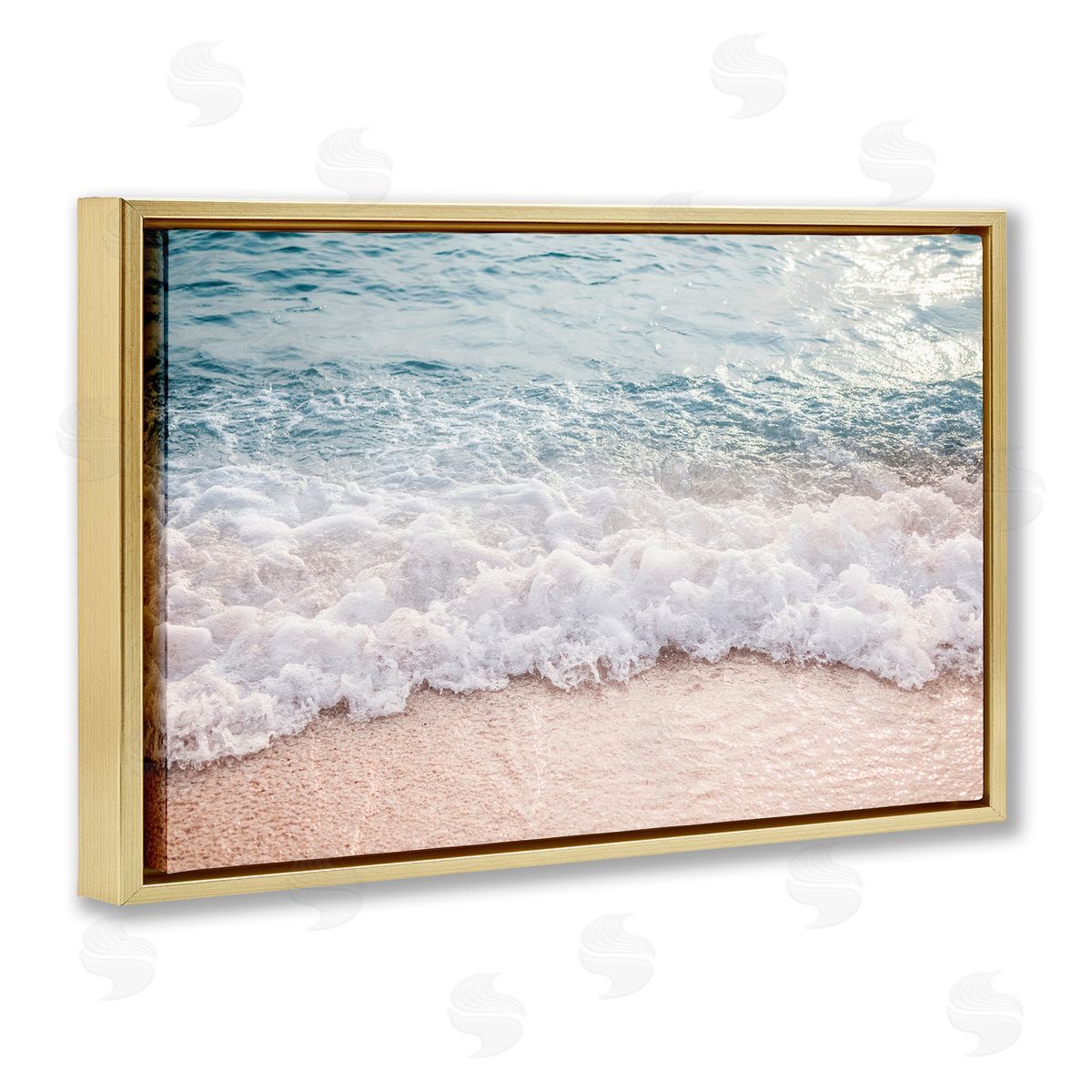 Nataly White Aerial Ocean Foam Gold Floating Frame Canvas Wall Art Print