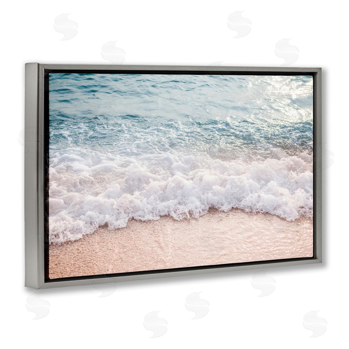 Nataly White Aerial Ocean Foam Gray Floating Frame Canvas Wall Art Print