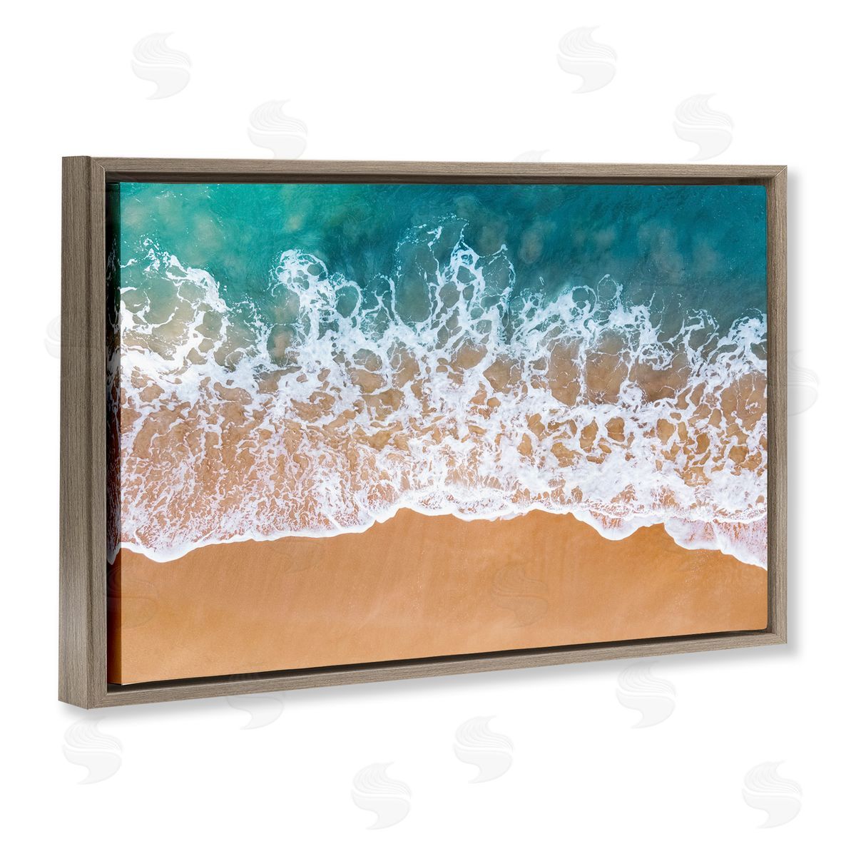 Nataly White Aerial Beach Foam Brown Floating Frame Canvas Wall Art Print