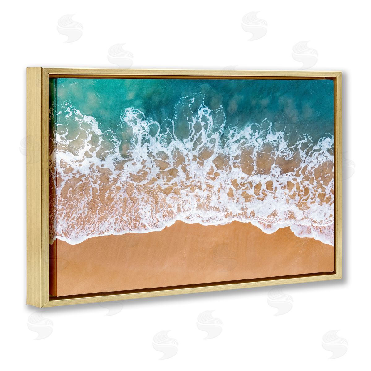 Nataly White Aerial Beach Foam Gold Floating Frame Canvas Wall Art Print