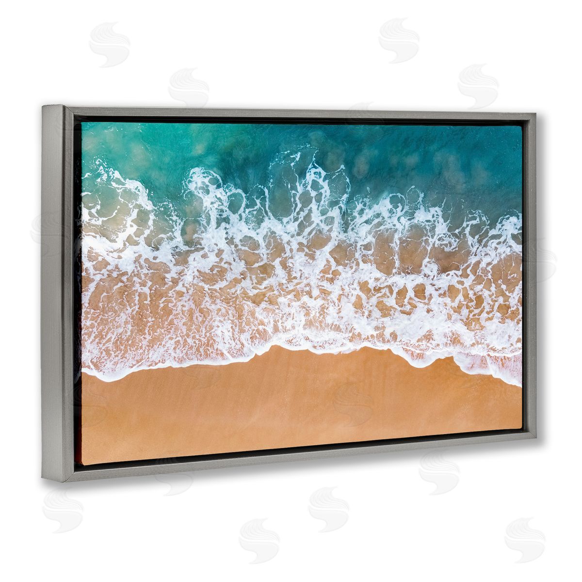 Nataly White Aerial Beach Foam Gray Floating Frame Canvas Wall Art Print