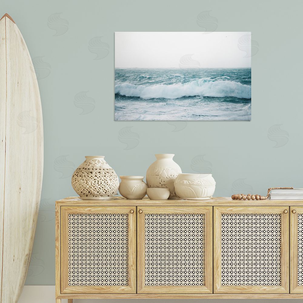Nataly White Beach Waves Horizon Canvas Wall Art Print in Room