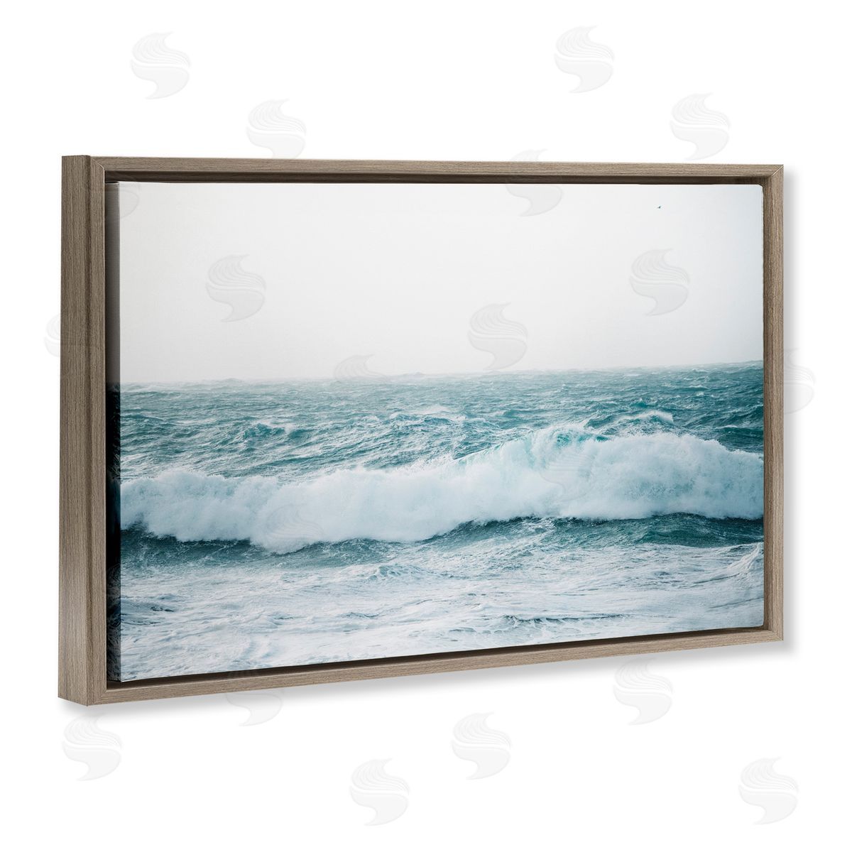 Nataly White Beach Waves Horizon Brown Floating Frame Canvas Wall Art Print