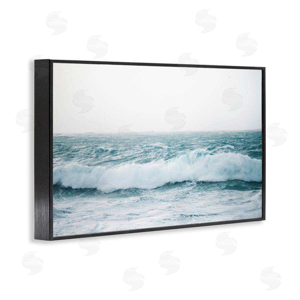 Nataly White Beach Waves Horizon Black Framed Giclee Wall Art Print
