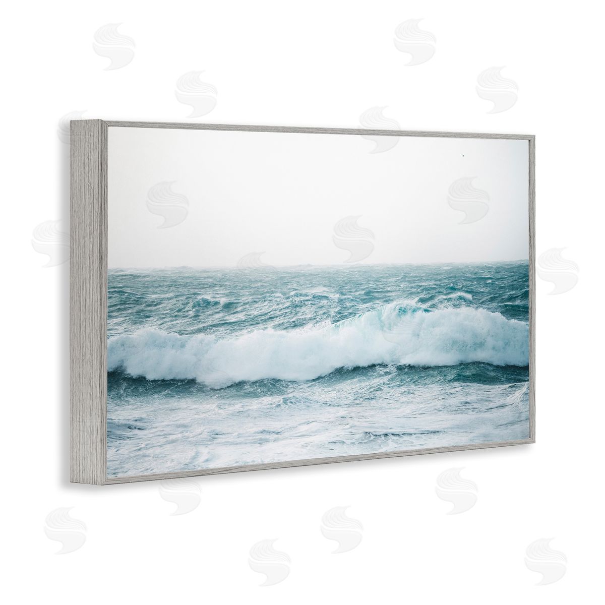 Nataly White Beach Waves Horizon Gray Framed Giclee Wall Art Print
