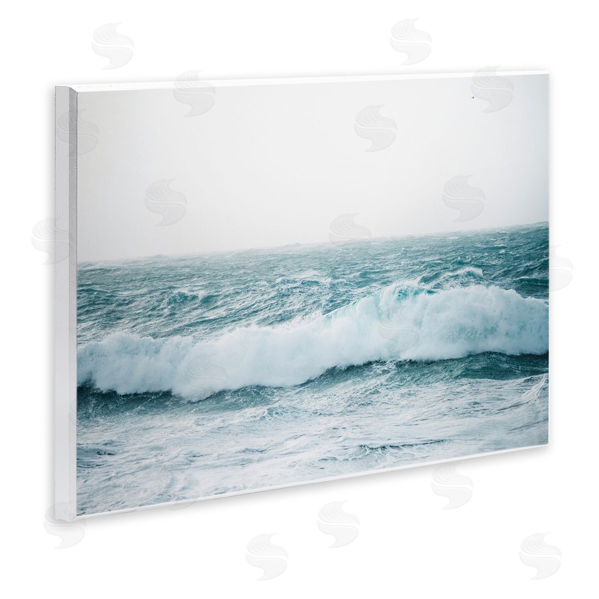 Nataly White Beach Waves Horizon Wooden Wall Plaque Art Print