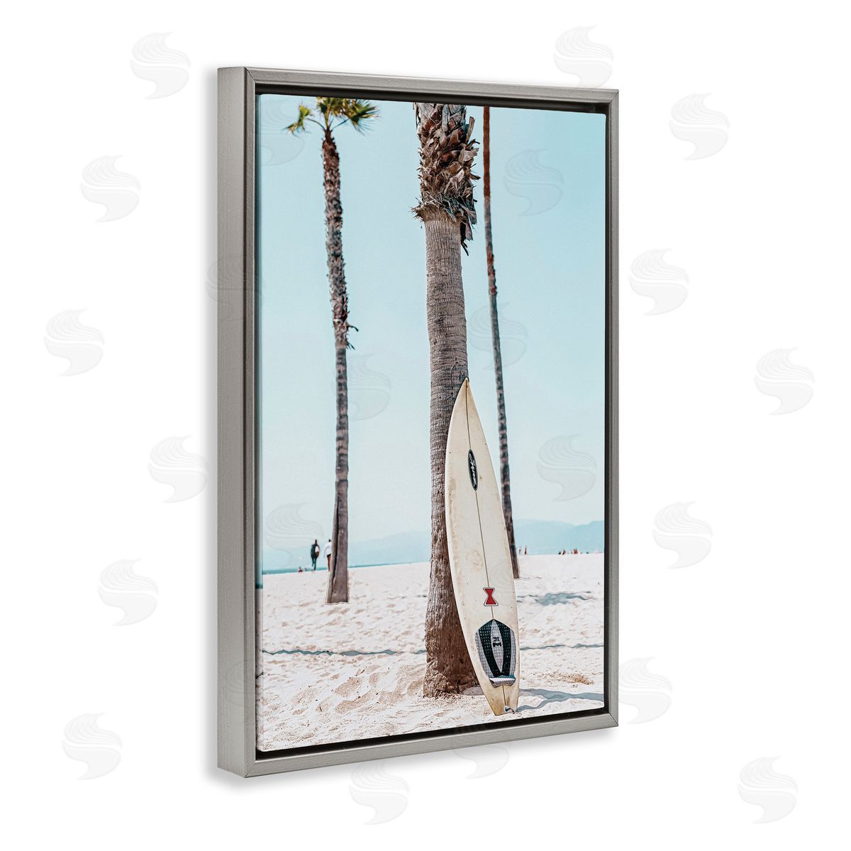 Nataly White California Summer Surfboard Gray Floating Frame Canvas Wall Art Print