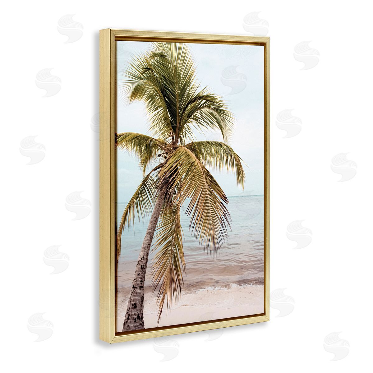 Nataly White California Summer Palm Gold Floating Frame Canvas Wall Art Print
