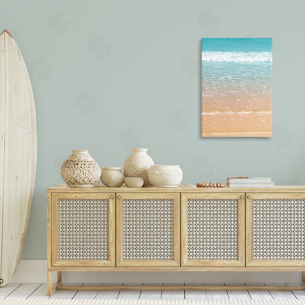 Nataly White Clear Waters Shore Canvas Wall Art Print in Room