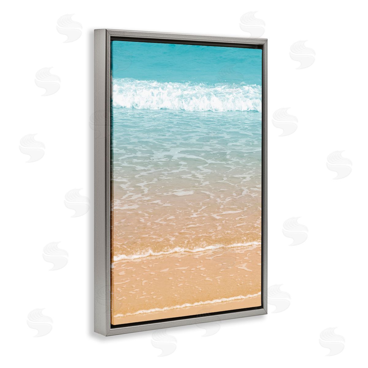 Nataly White Clear Waters Shore Gray Floating Frame Canvas Wall Art Print