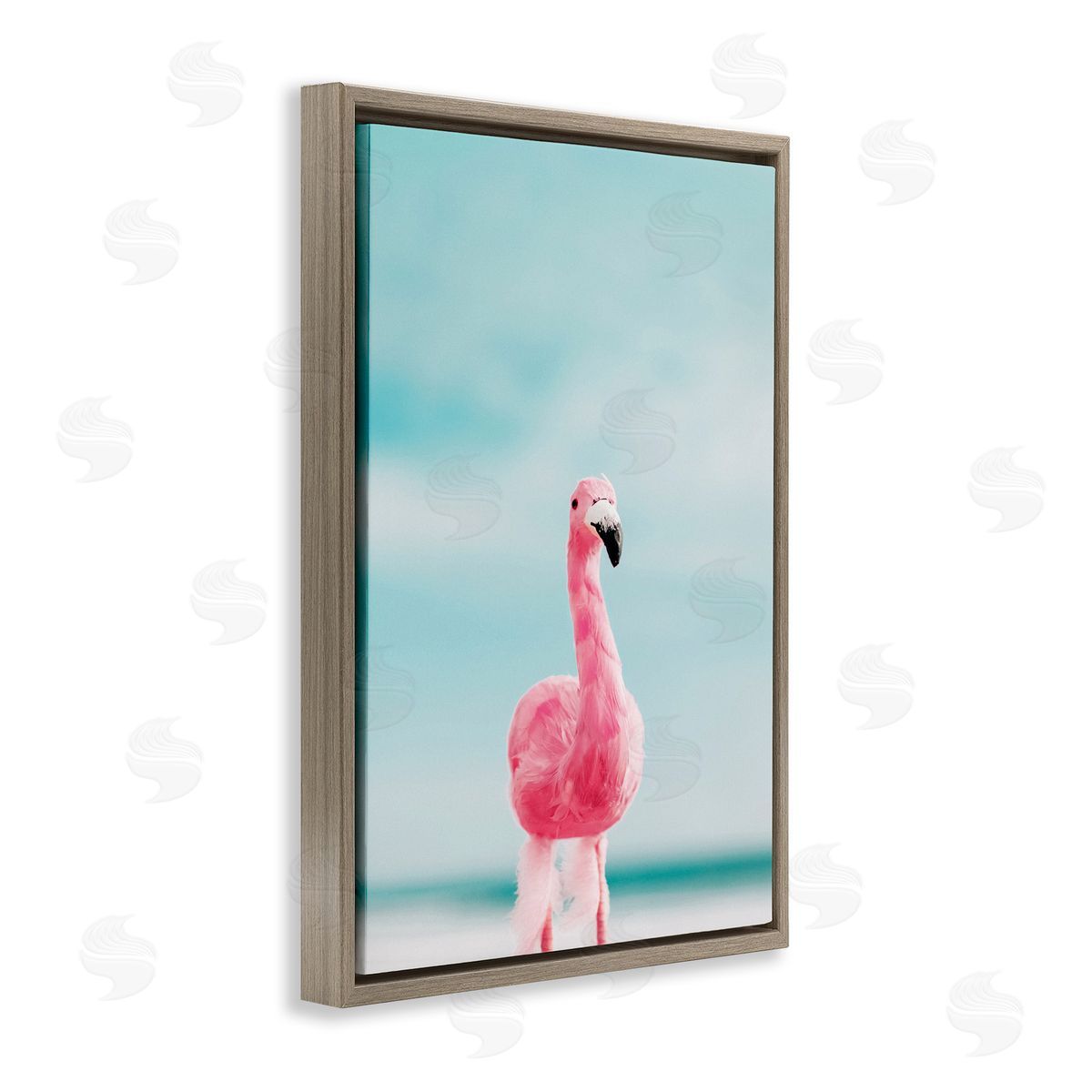 Nataly White Funky Summer Flamingo Brown Floating Frame Canvas Wall Art Print