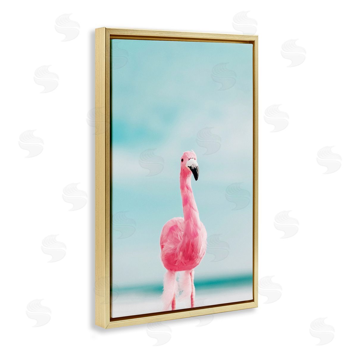 Nataly White Funky Summer Flamingo Gold Floating Frame Canvas Wall Art Print