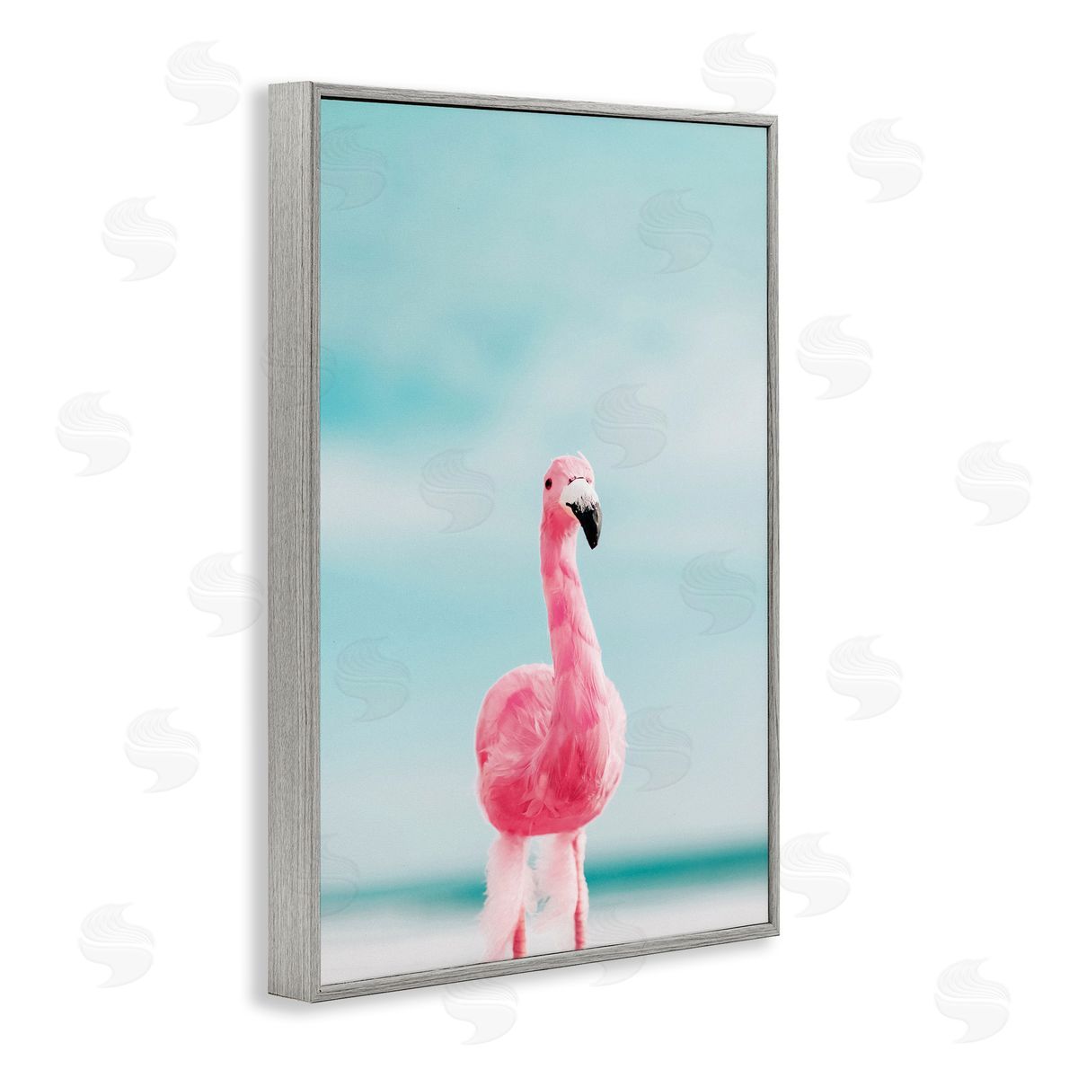 Nataly White Funky Summer Flamingo Gray Framed Giclee Wall Art Print