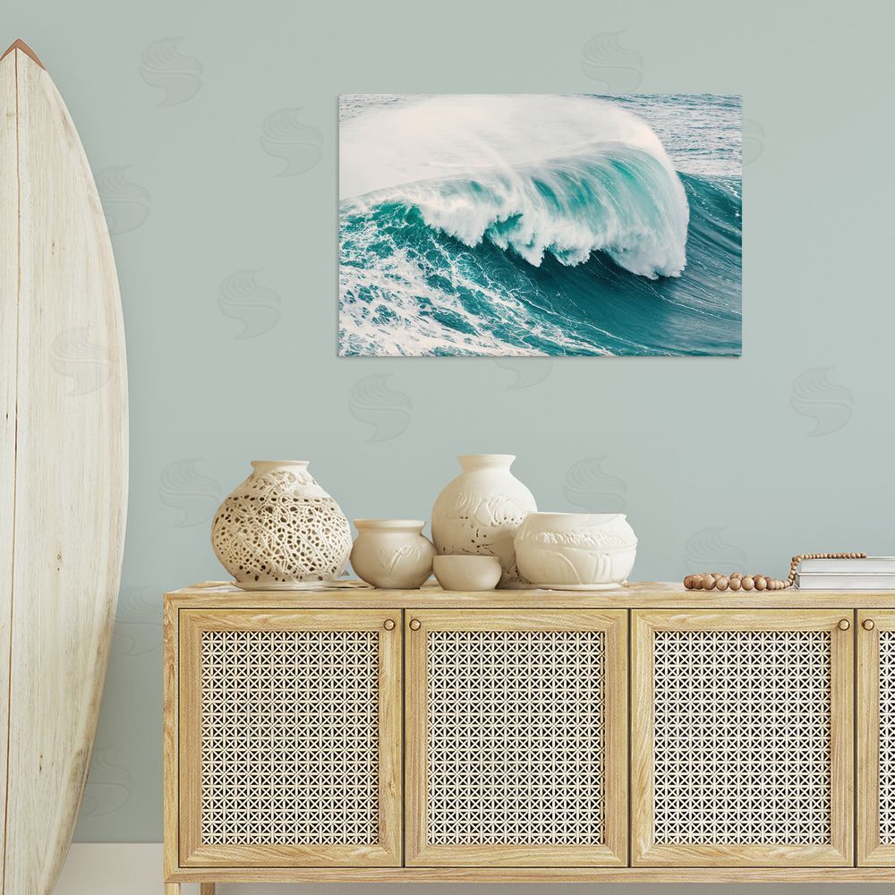 Nataly White Large Breaking Wave Canvas Wall Art Print in Room