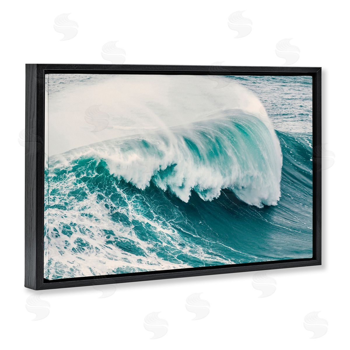 Nataly White Large Breaking Wave Black Floating Frame Canvas Wall Art Print
