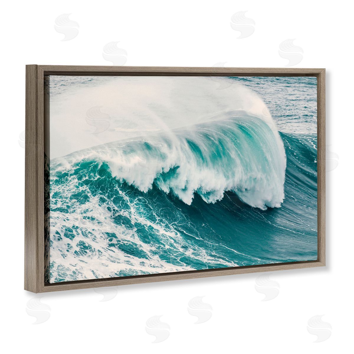 Nataly White Large Breaking Wave Brown Floating Frame Canvas Wall Art Print