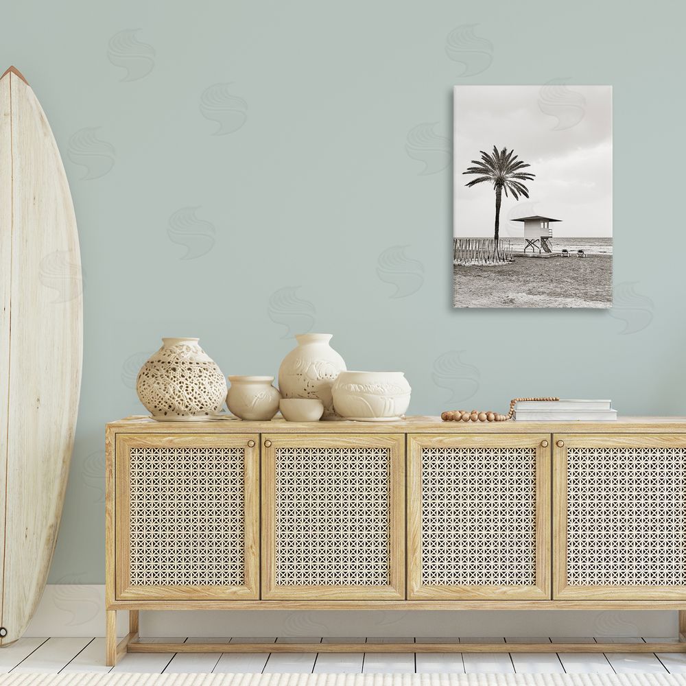 Nataly White Lifeguard Tower & Palm Canvas Wall Art Print in Room