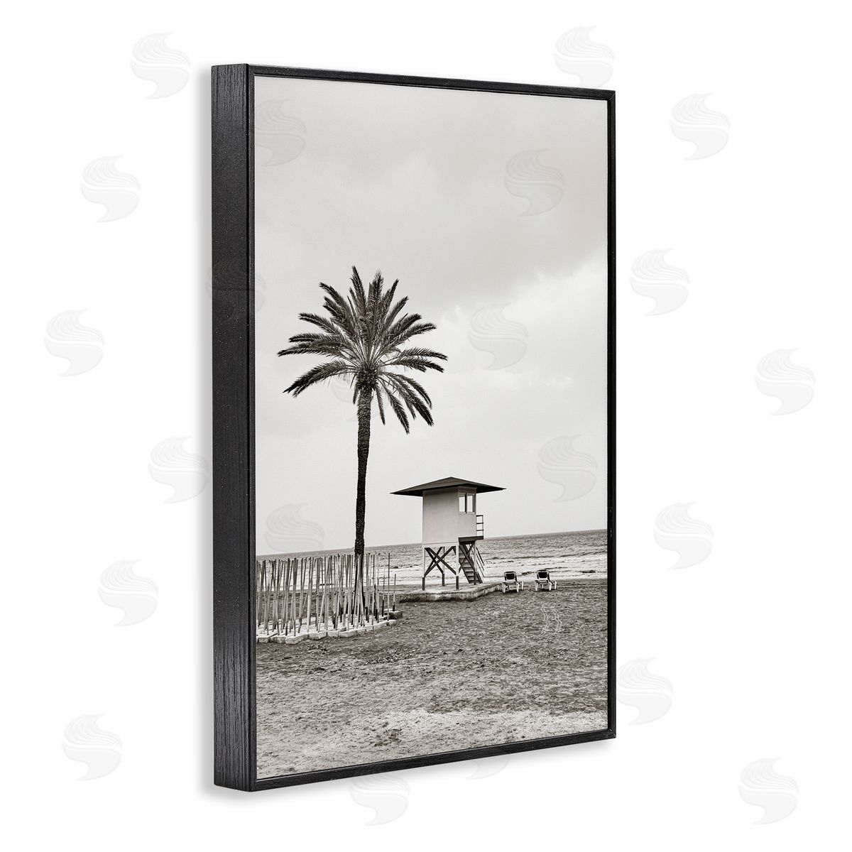Nataly White Lifeguard Tower & Palm Black Framed Giclee Wall Art Print