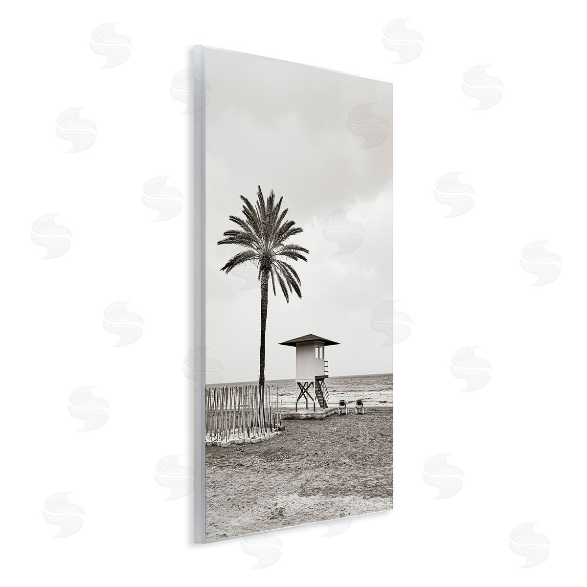 Nataly White Lifeguard Tower & Palm Wooden Wall Plaque Art Print