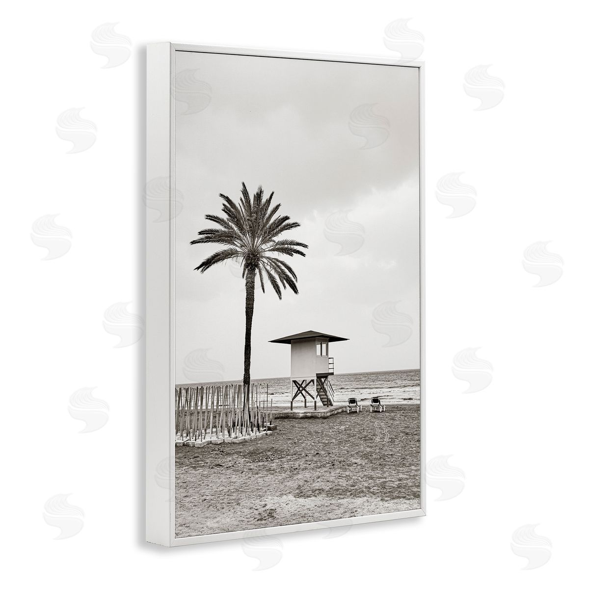 Nataly White Lifeguard Tower & Palm White Framed Giclee Wall Art Print