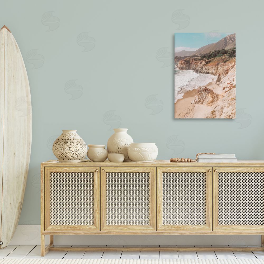 Nataly White Rocky Ocean Cove Canvas Wall Art Print in Room