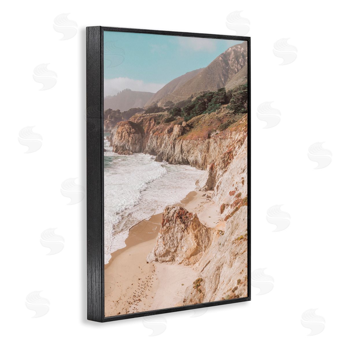Nataly White Rocky Ocean Cove Black Framed Giclee Wall Art Print