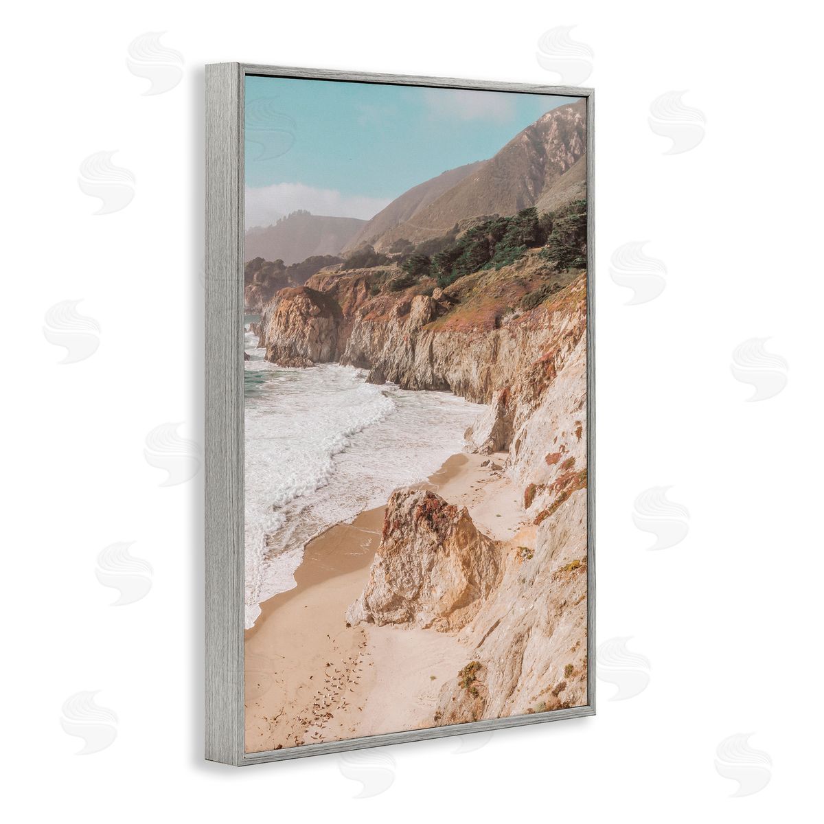 Nataly White Rocky Ocean Cove Gray Framed Giclee Wall Art Print