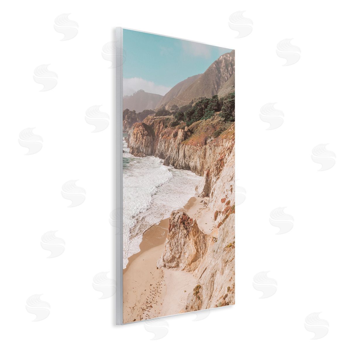 Nataly White Rocky Ocean Cove Wooden Wall Plaque Art Print