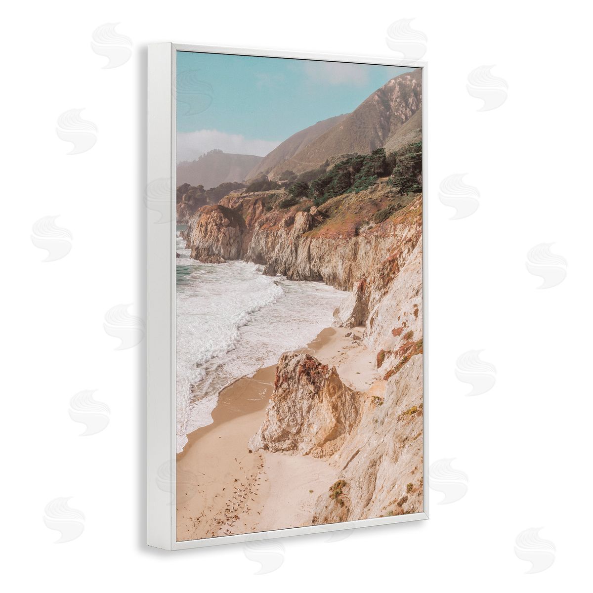 Nataly White Rocky Ocean Cove White Framed Giclee Wall Art Print