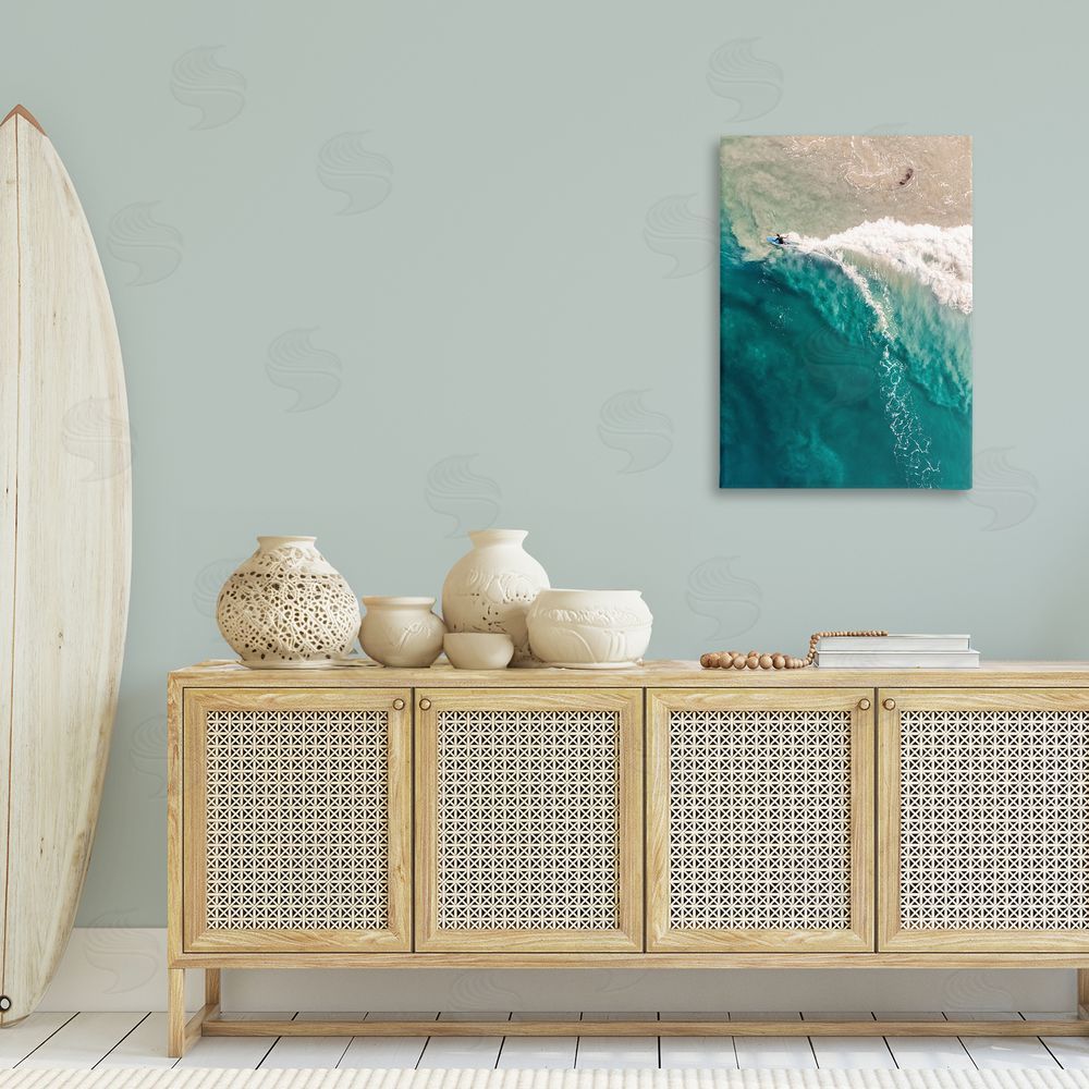 Nataly White Surfing Clear Waters Canvas Wall Art Print in Room