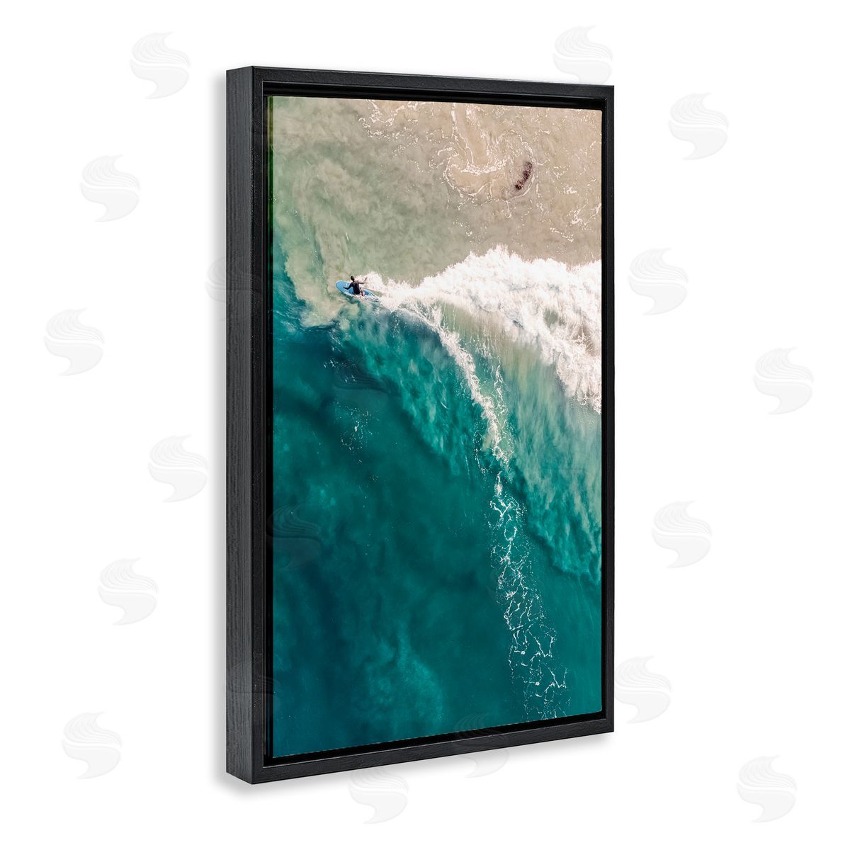 Nataly White Surfing Clear Waters Black Floating Frame Canvas Wall Art Print