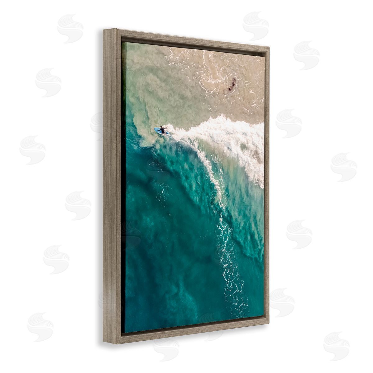 Nataly White Surfing Clear Waters Brown Floating Frame Canvas Wall Art Print