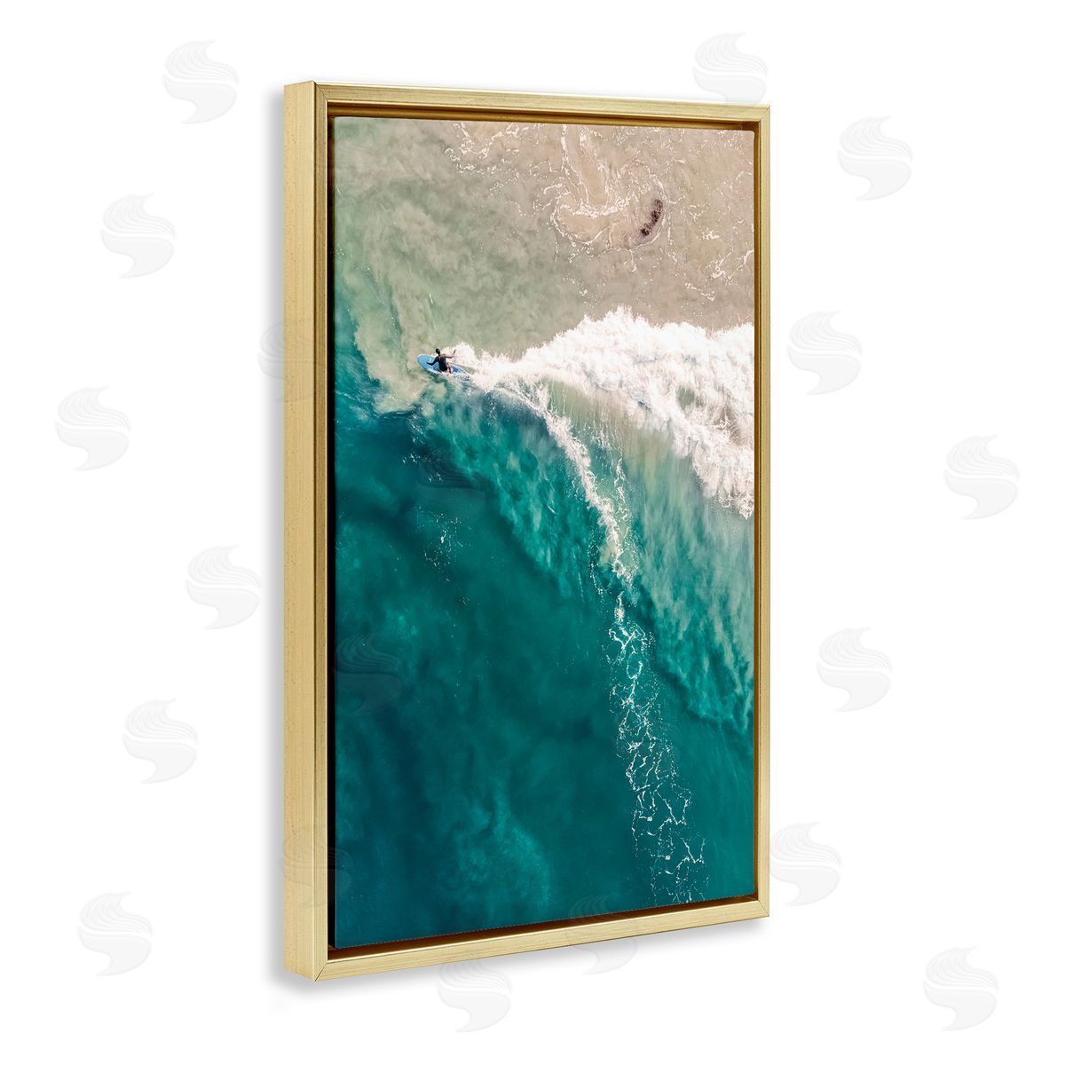 Nataly White Surfing Clear Waters Gold Floating Frame Canvas Wall Art Print