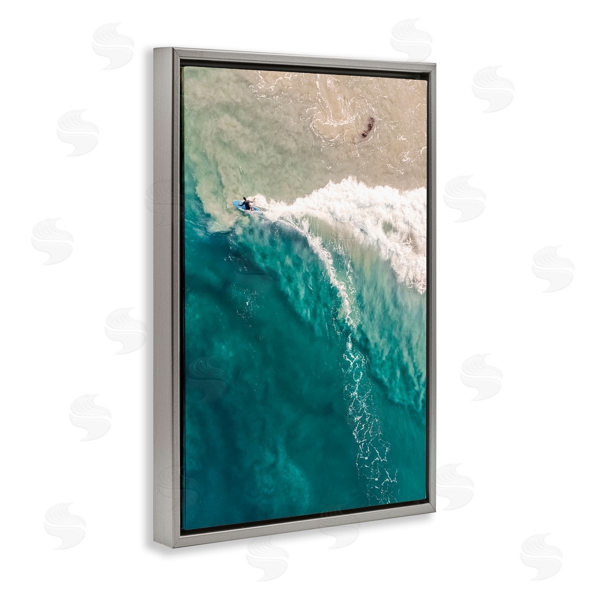 Nataly White Surfing Clear Waters Gray Floating Frame Canvas Wall Art Print