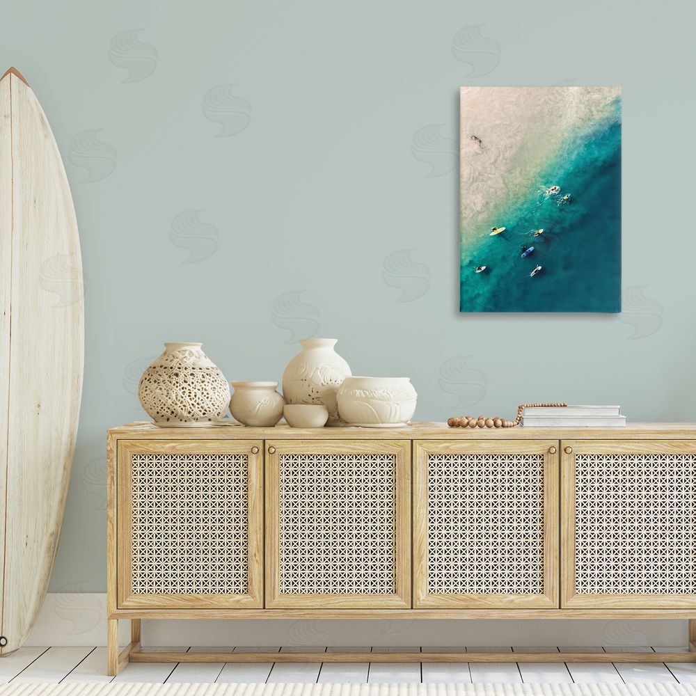 Nataly White Surfers on Vivid Shore Canvas Wall Art Print in Room