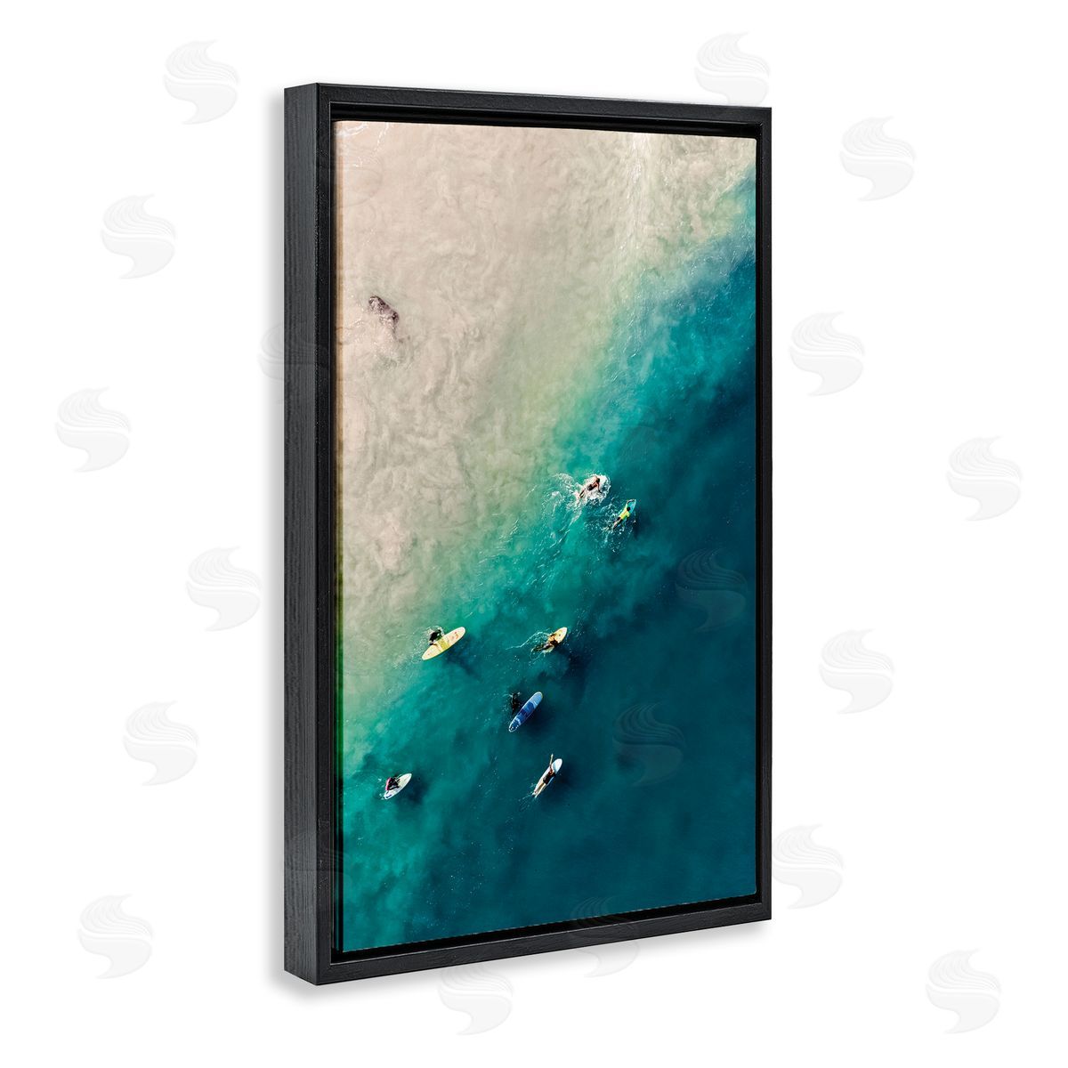 Nataly White Surfers on Vivid Shore Black Floating Frame Canvas Wall Art Print