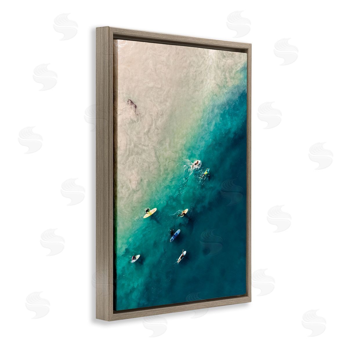 Nataly White Surfers on Vivid Shore Brown Floating Frame Canvas Wall Art Print