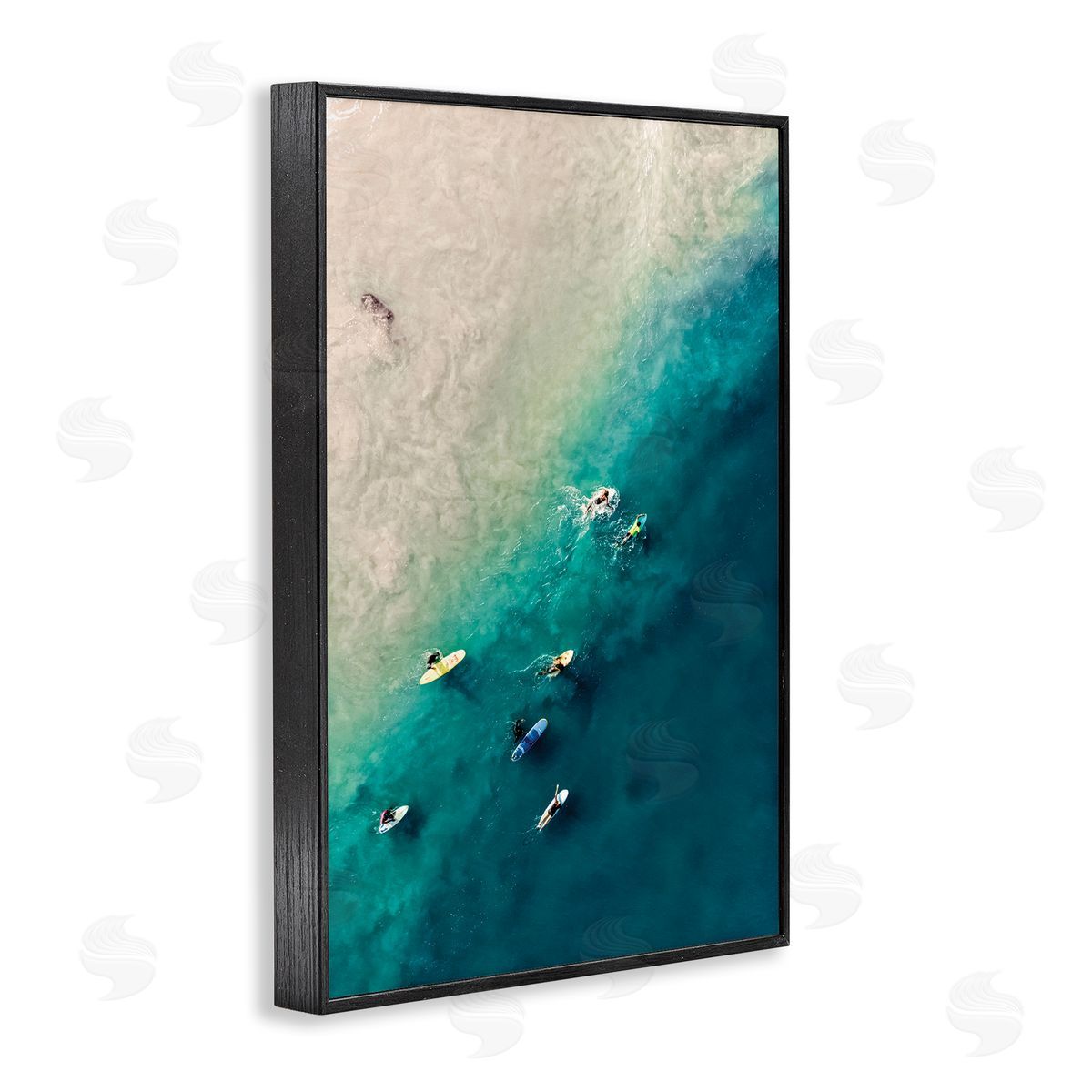 Nataly White Surfers on Vivid Shore Black Framed Giclee Wall Art Print