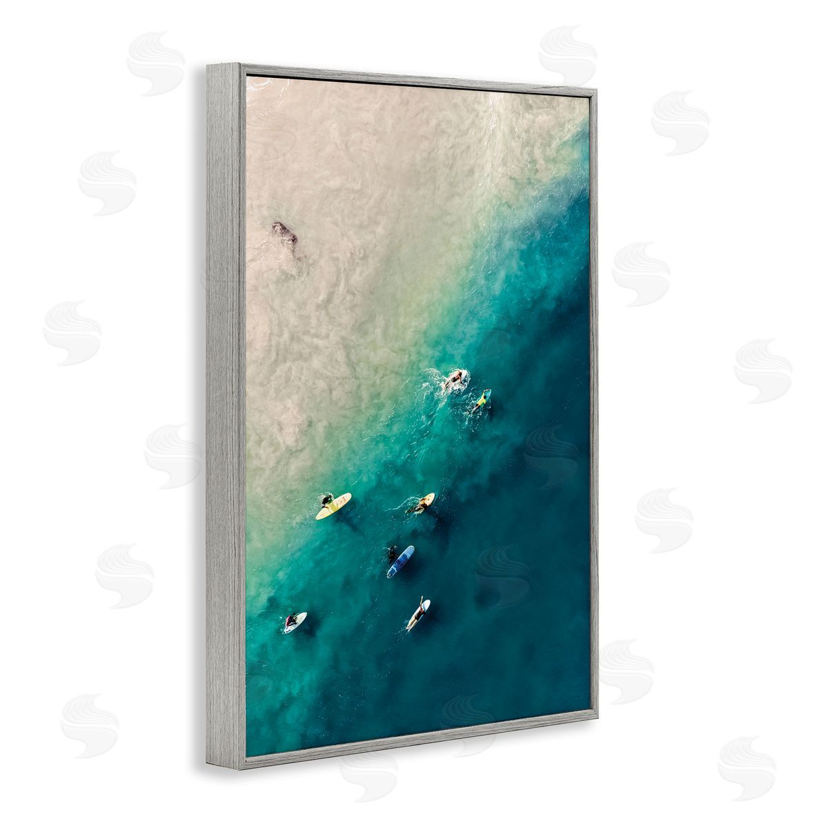 Nataly White Surfers on Vivid Shore Gray Framed Giclee Wall Art Print