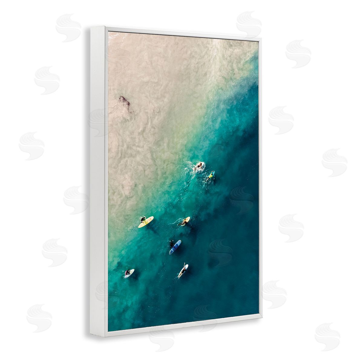 Nataly White Surfers on Vivid Shore White Framed Giclee Wall Art Print
