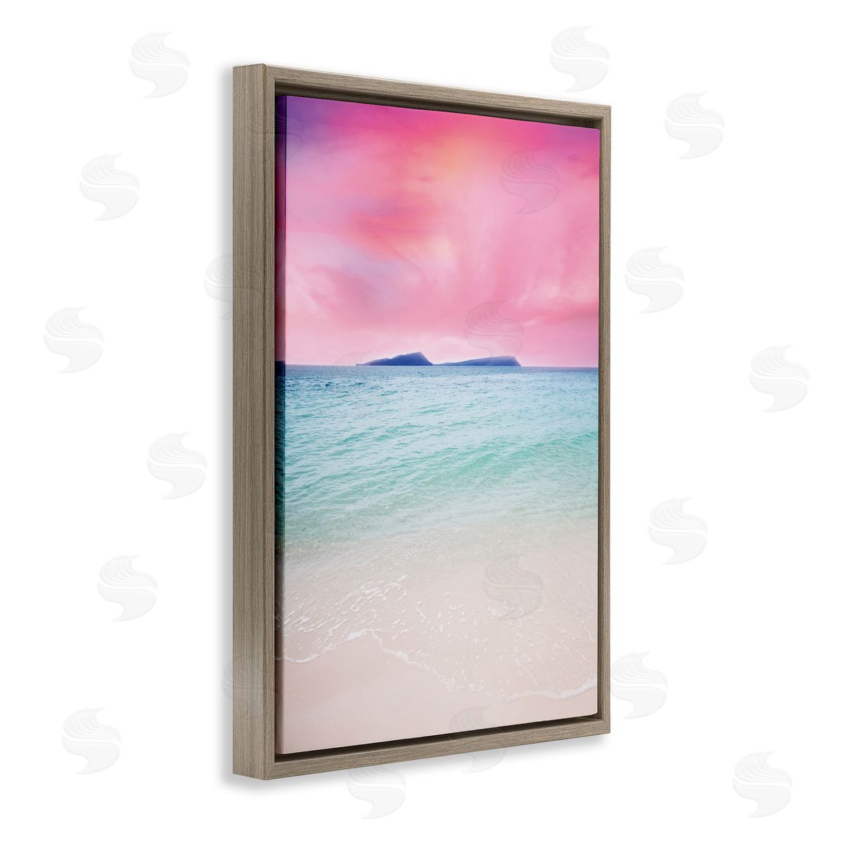 Nataly White Pink Sky Shoreline Brown Floating Frame Canvas Wall Art Print