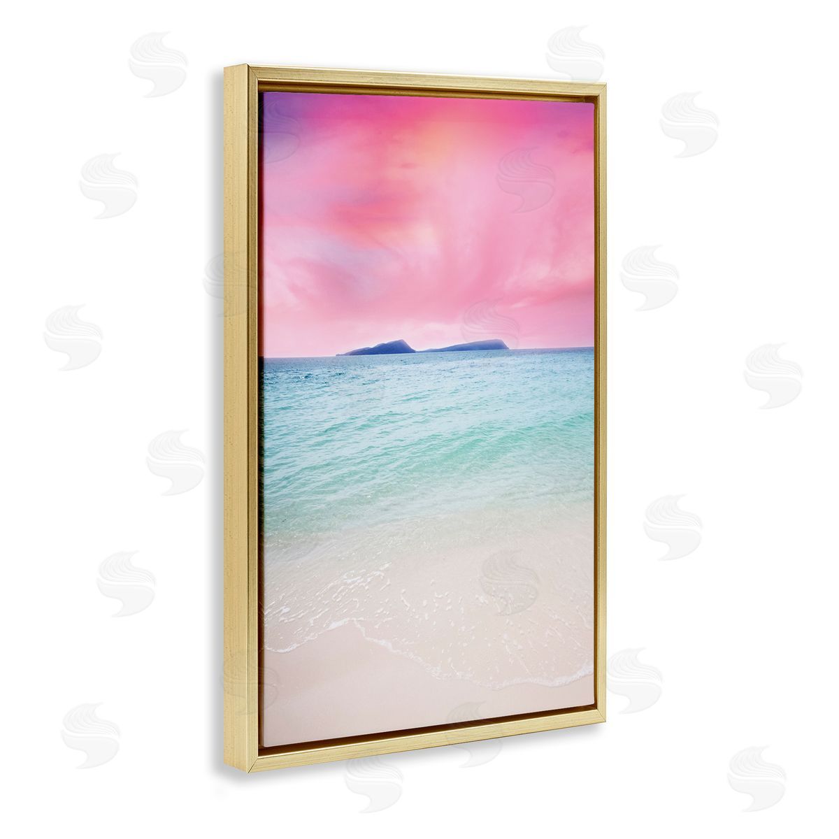Nataly White Pink Sky Shoreline Gold Floating Frame Canvas Wall Art Print